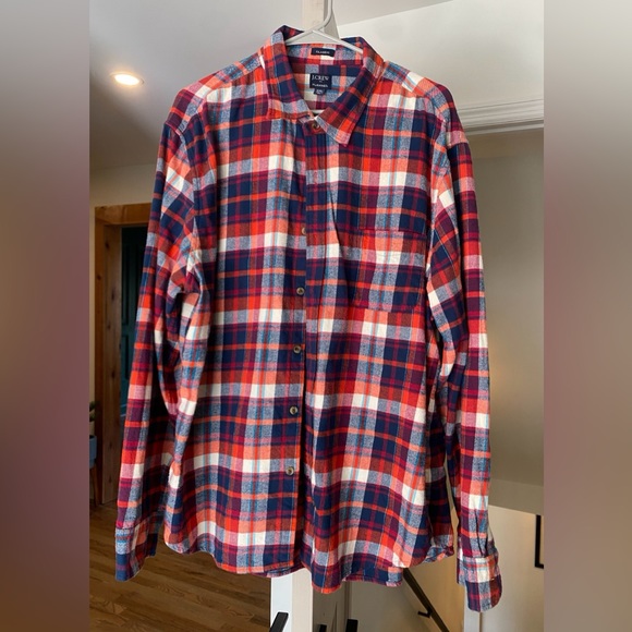 J. Crew Shirt Orange Blue Plaid Classic Fit Long Sleeve Button Up Flannel XXL - Picture 1 of 4